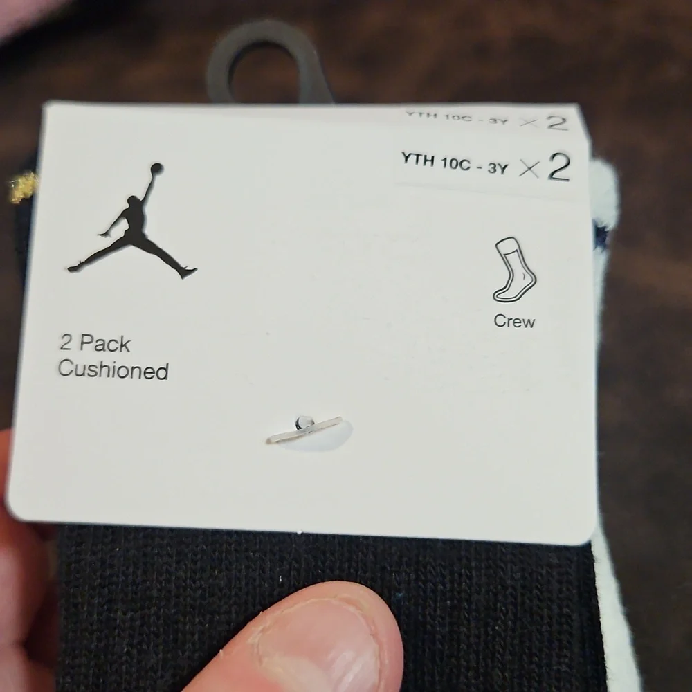JORDAN YOUTH CUSHION SOCKS: 2 PAIR PACK: BLACK/BROWN: NEW IN PACKAGE: SIZE XS